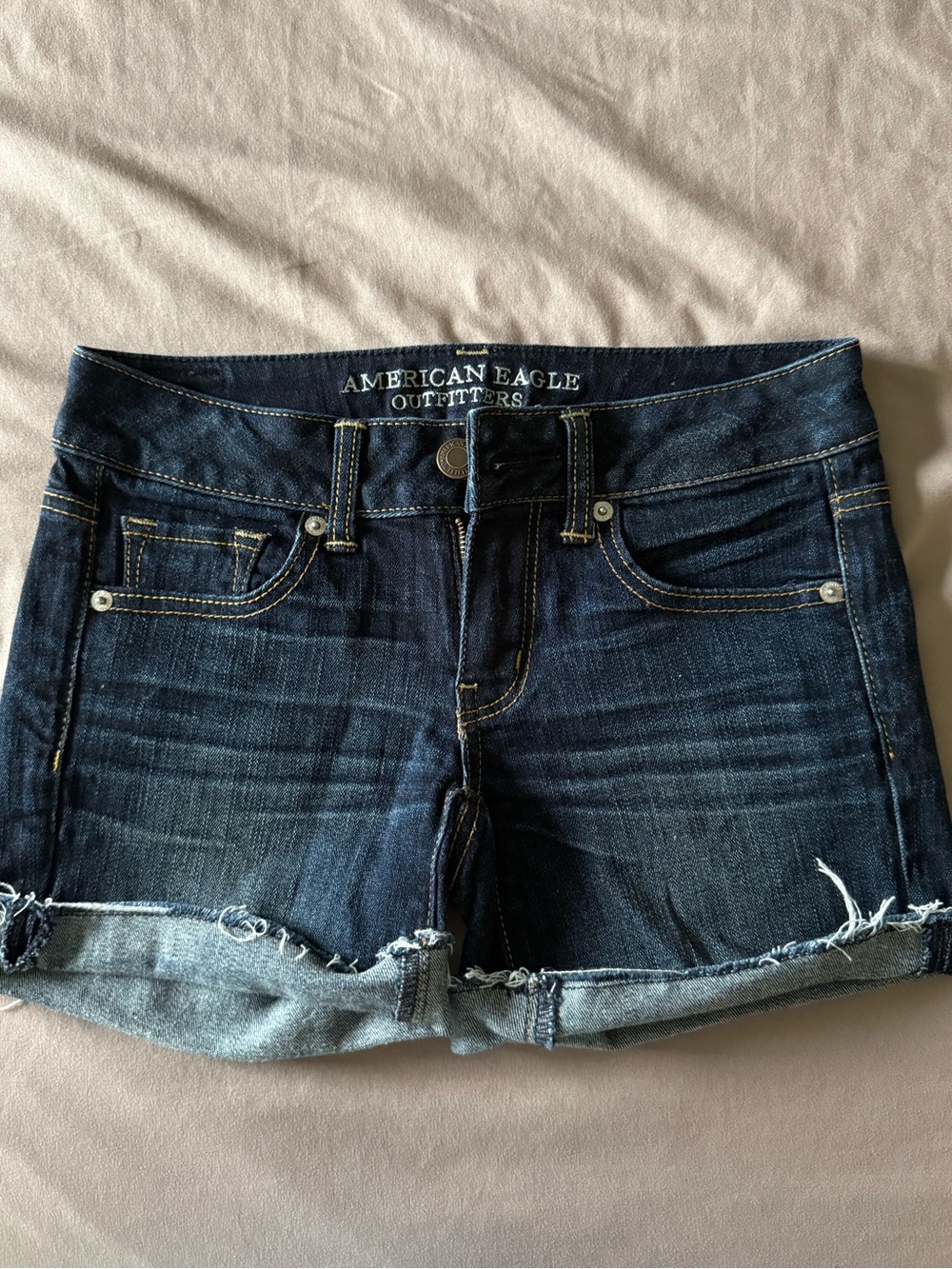 American Eagle Outfitters Dark Indigo Distressed Denim Shorts
